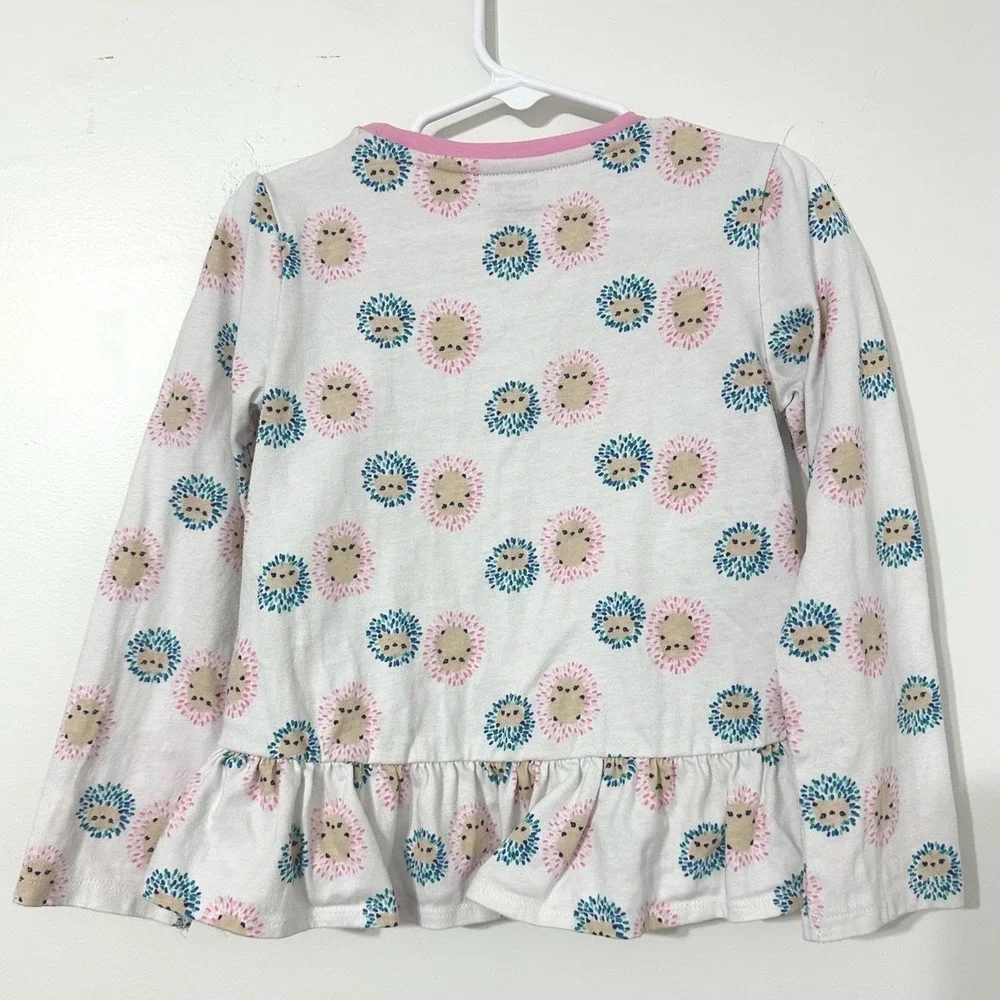 Gymboree Toddler Girl 5T Hedgehog Print Long Sleeve Peplum Top Pink White Cotton